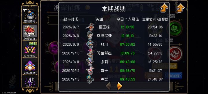 本期彼岸试炼成果截图