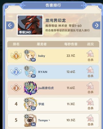 一区龙榜前五伤害均值