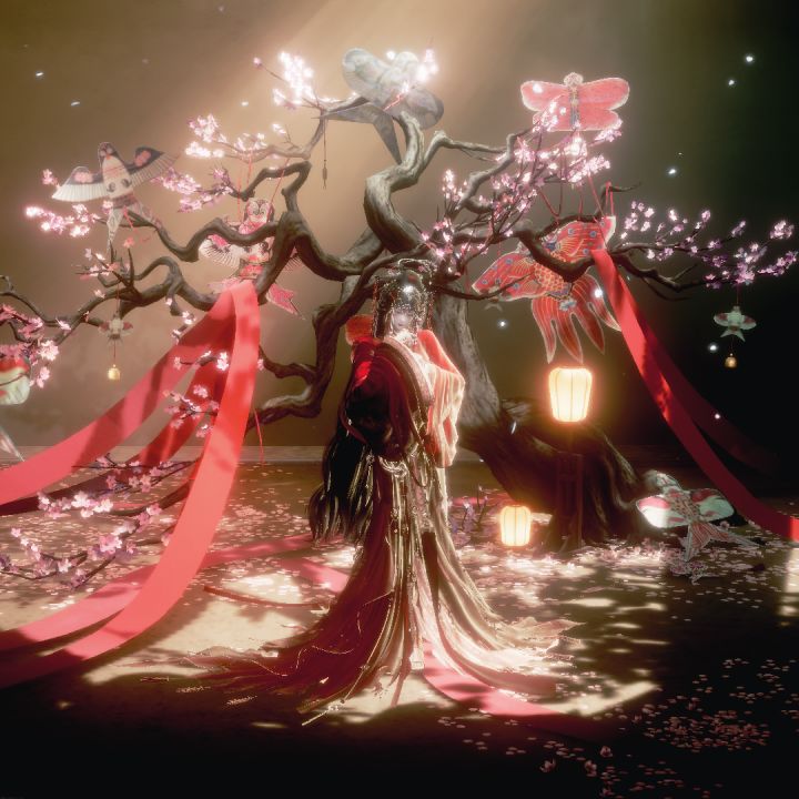 灯悬花树,红裳映月,旧梦遗簪。截图