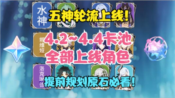 4.2~4.4卡池全部上线角色!五神轮流复刻!提前规划原石必看!!截图