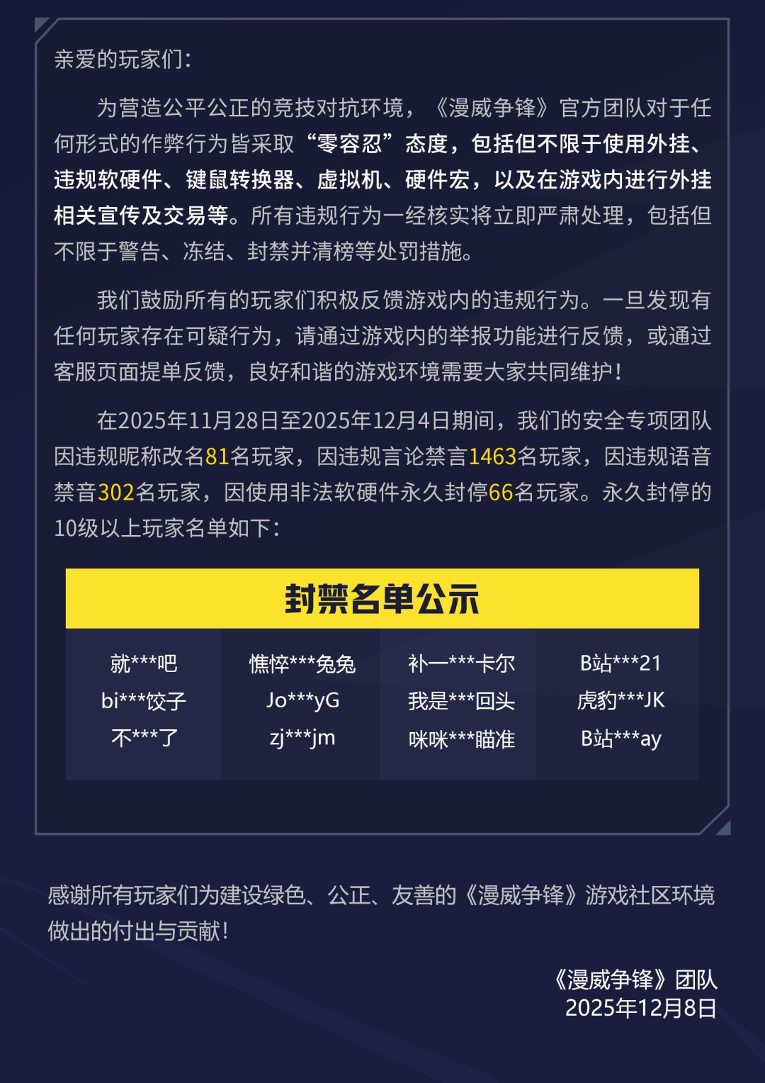 《漫威争锋》违规处罚公告 VOL.52 2