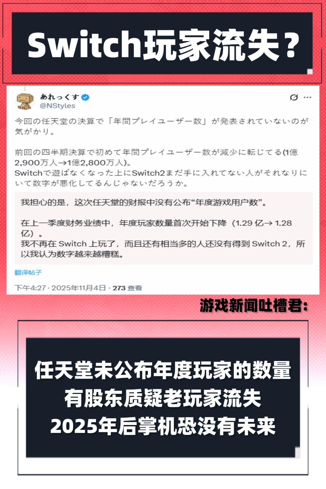 游戏爆火,但是Switch掌机恐没有新用户注入 1