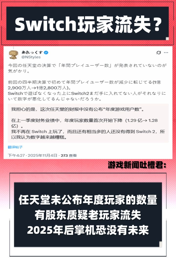 游戏爆火,但是Switch掌机恐没有新用户注入截图
