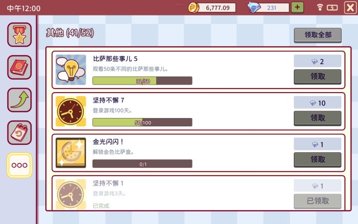 我已经连续玩了50天了,但是这个披萨那些事儿成就他为什么不加次数呢?我可以确定的是我每天都会看到这个截图