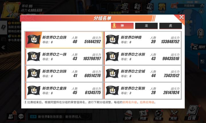 航海王热血航线1405新世界大家庭1月1日跨年海岛争霸情况。海贼游戏不能没有并肩作战的伙伴。截图