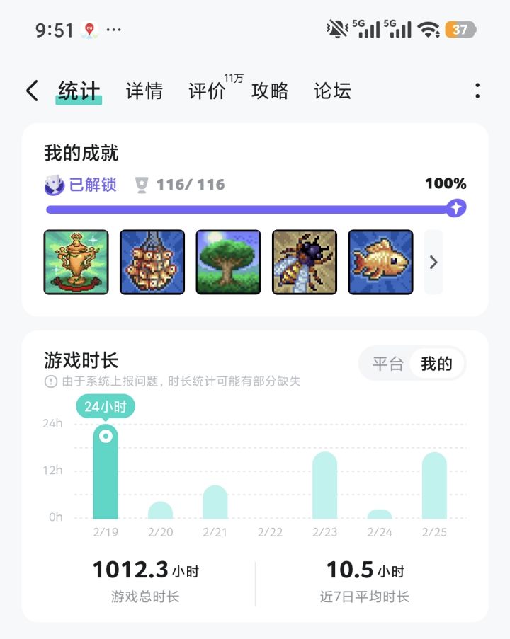 泰拉瑞亚游戏时长破1000！！！截图