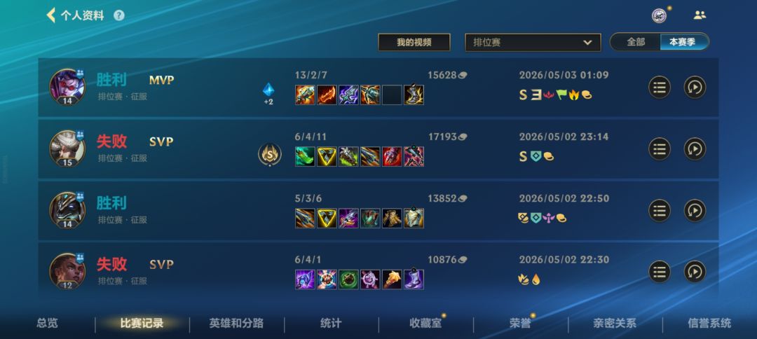 假期排位数据截图