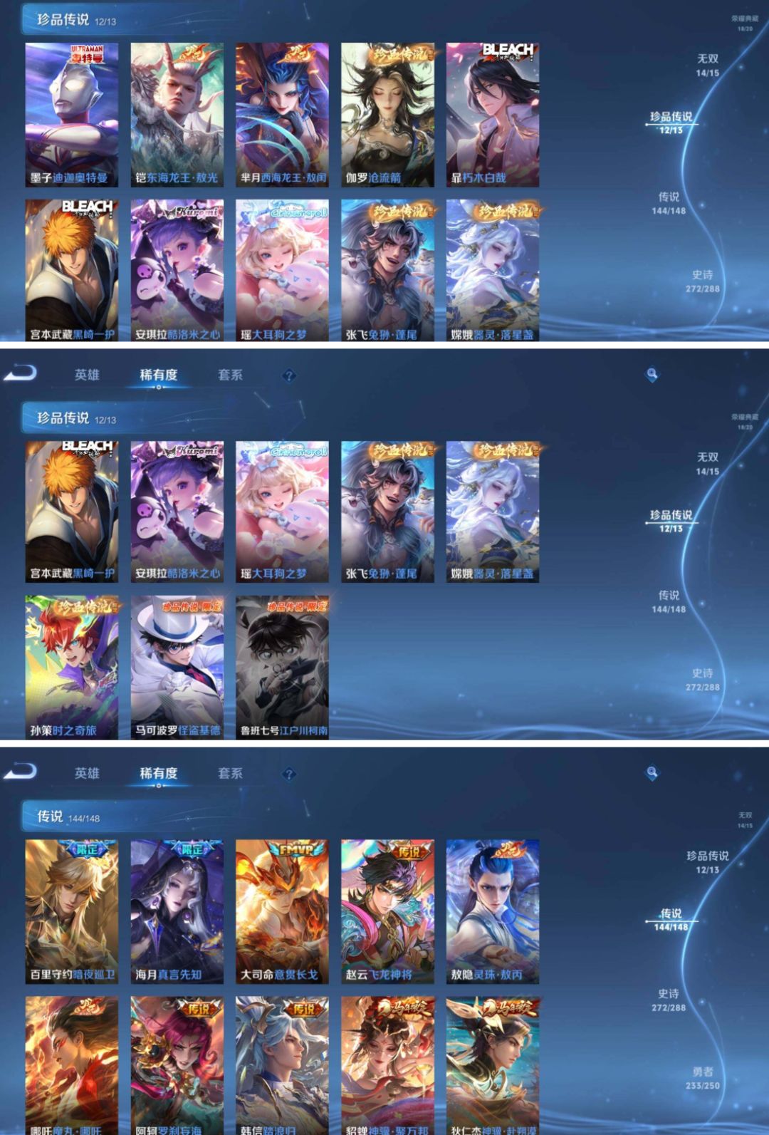珍品无双:1个 无双至尊:14个 珍品传说:12个 4