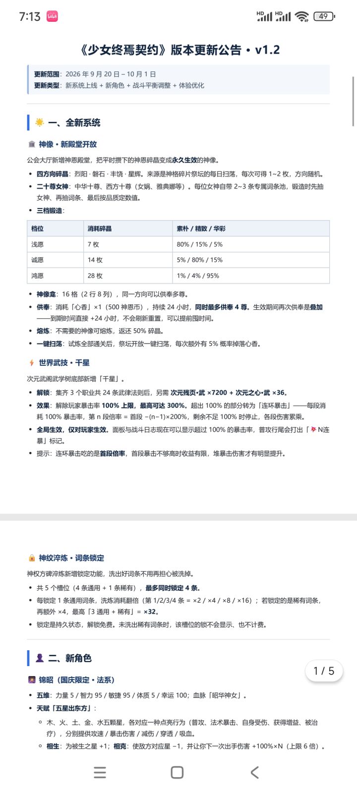1.2版本更新公告和神像预览截图