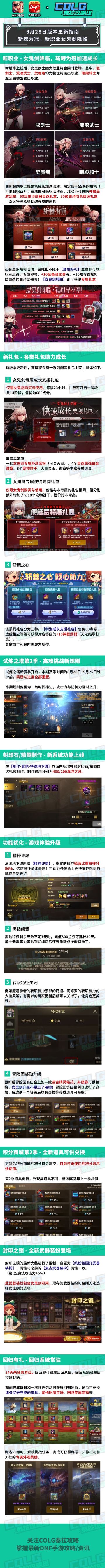 【资讯：0828版本】8月28日新版本更新上线指南，女鬼剑终于来了
