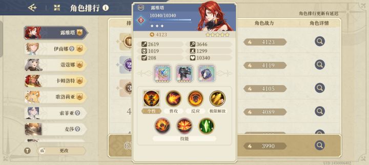 角色排行榜清一色的露维塔!第一名血最多截图