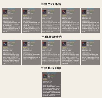 剑类绝品法宝图签（附带技能一览）