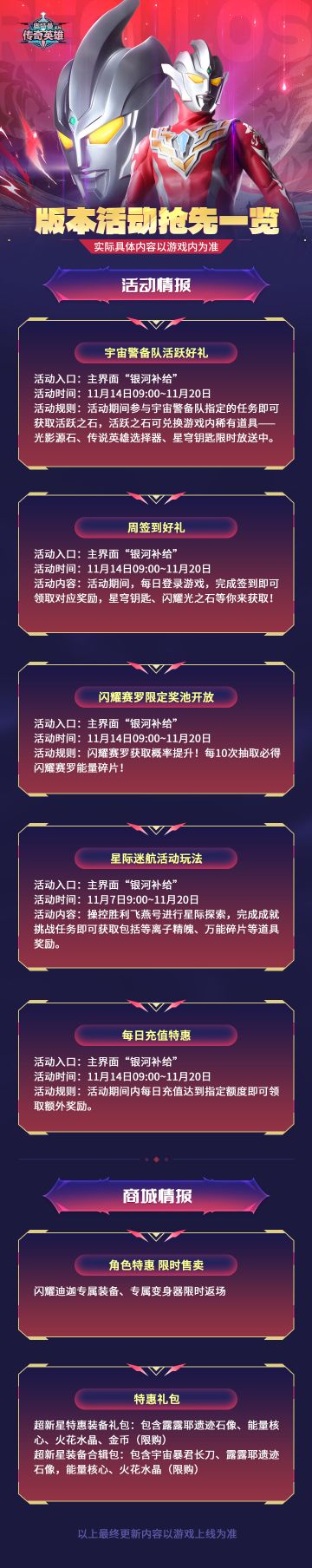 《奥特曼传奇英雄》版本活动抢先一览