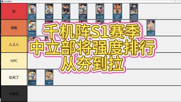 千机阵S1赛季 【中立】部将强度排行 从夯到拉