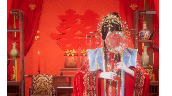 “瞧见了吗?那新来的将军正呆呆看着新娘子哩!”截图