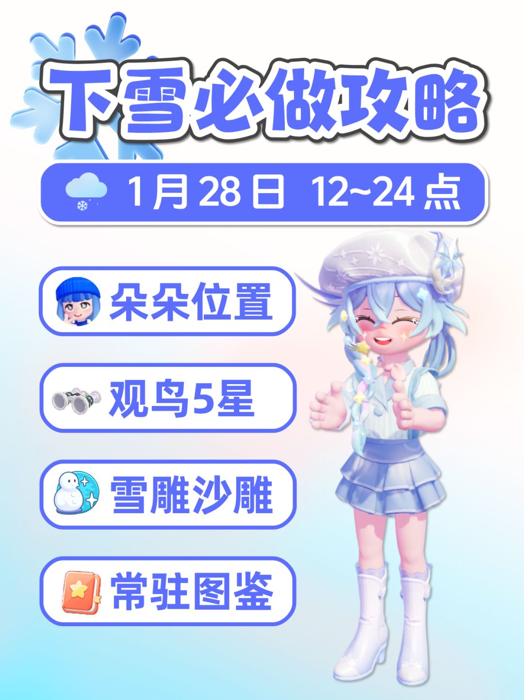 1月28日下雪必做攻略朵朵位置 沙雕雪雕图鉴截图