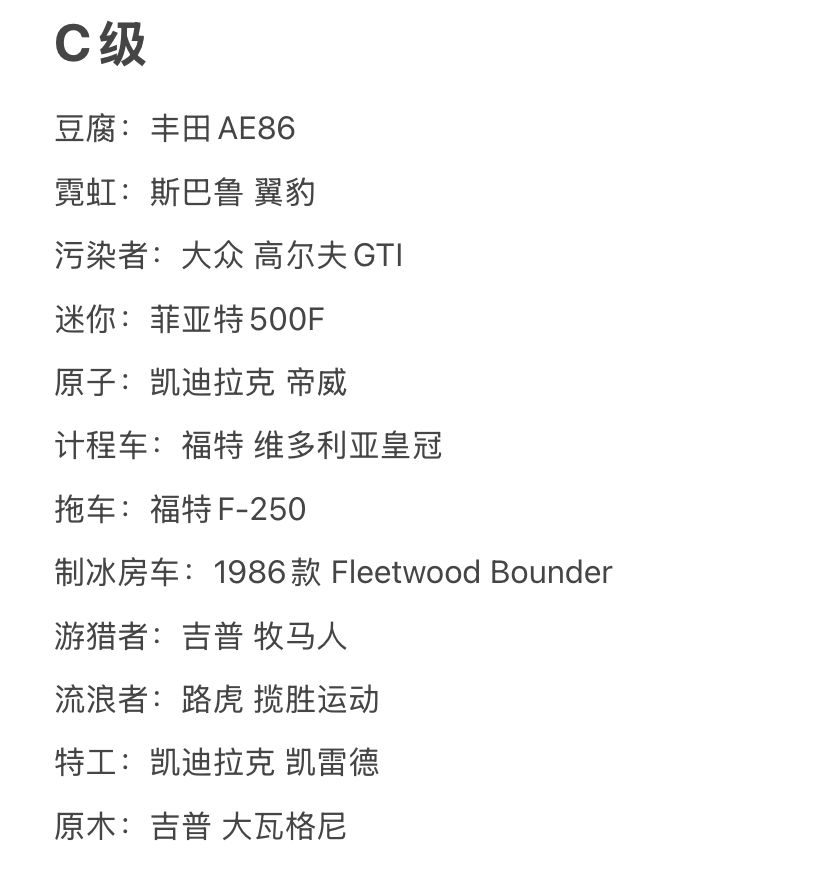 你游所有车辆原型 1