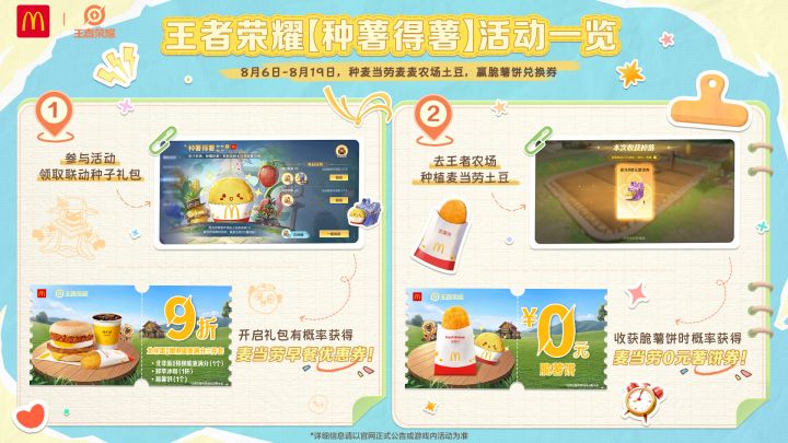 免费薯饼不吃?王者荣耀 × 麦当劳联动官宣截图