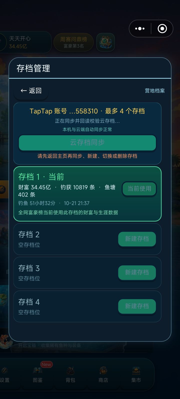 怎么不能存档了,集市买不了东西截图