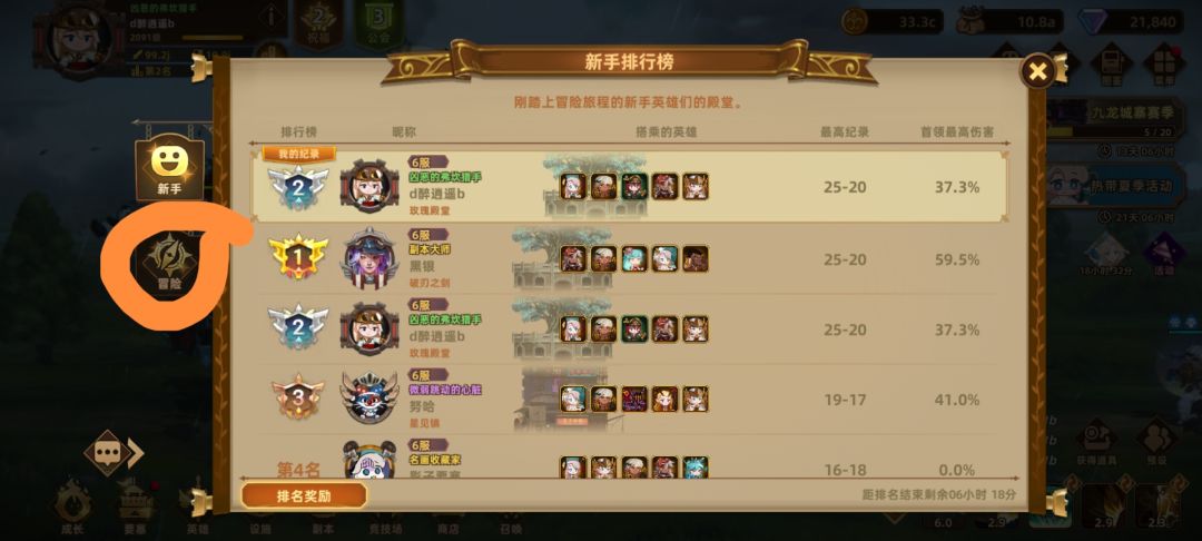 七天过后这个冒险排行是一个区的总排行吗 1