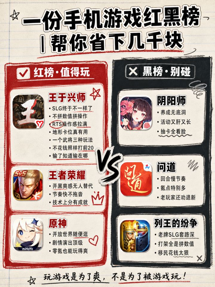 一份手机游戏红黑榜|帮你省下几千块截图