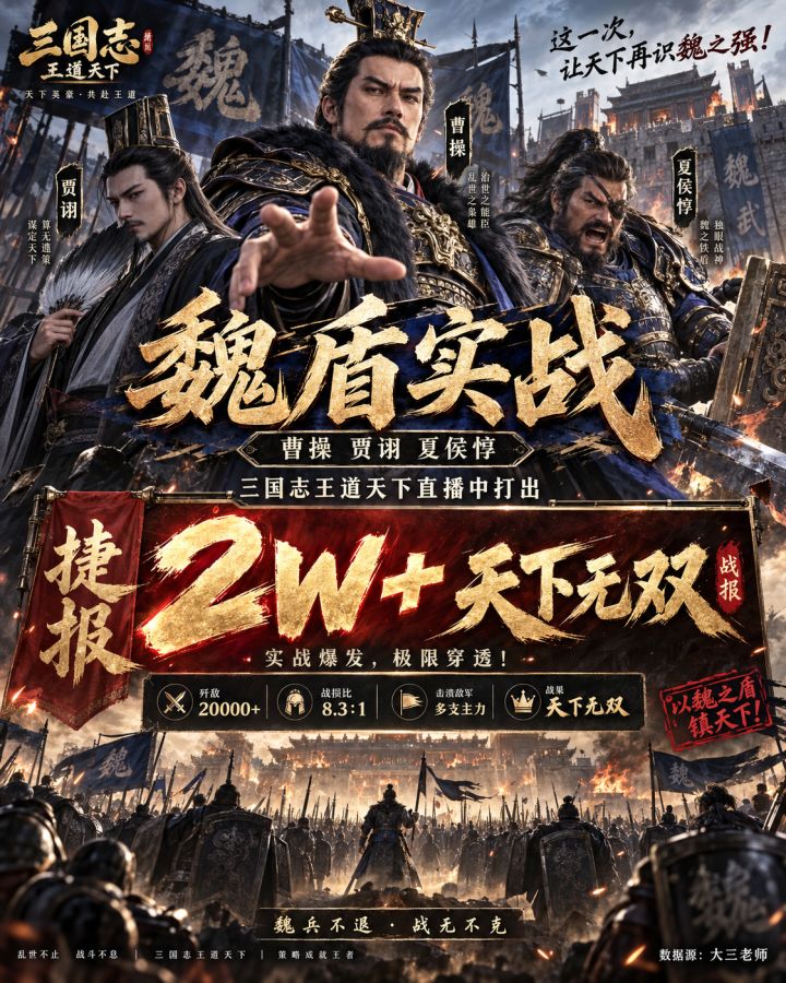魏盾实战,三王直播中打出2w+天下无双战报截图