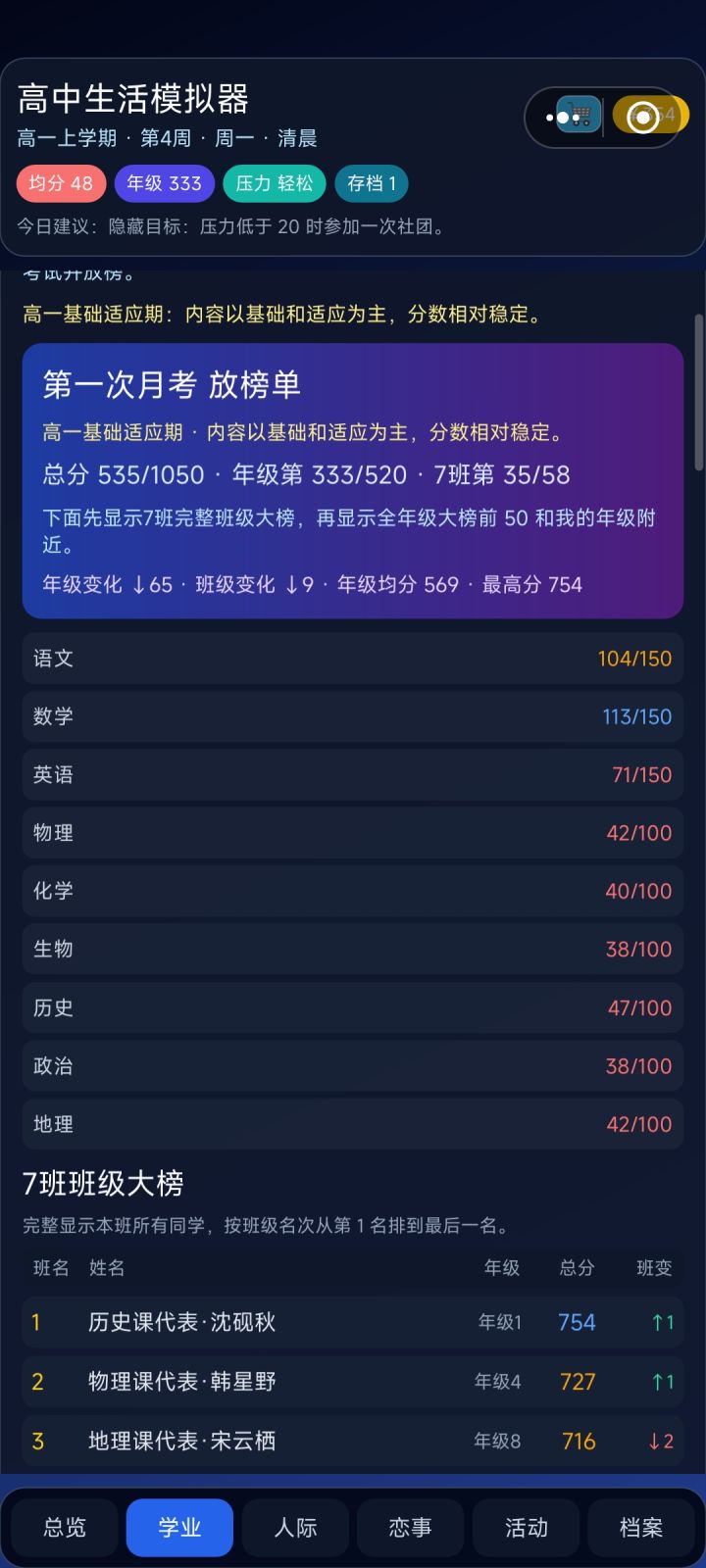 高中生模拟器评价截图