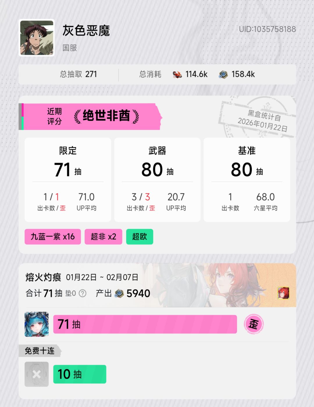 新手池小羊,限定保底歪 1