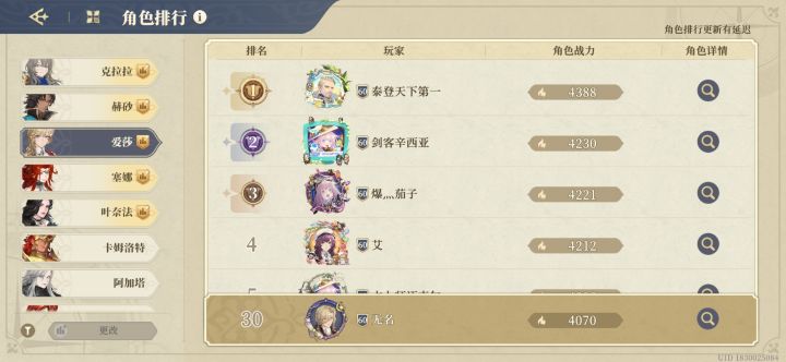 玩了一年了，只有4个角色能进前50截图