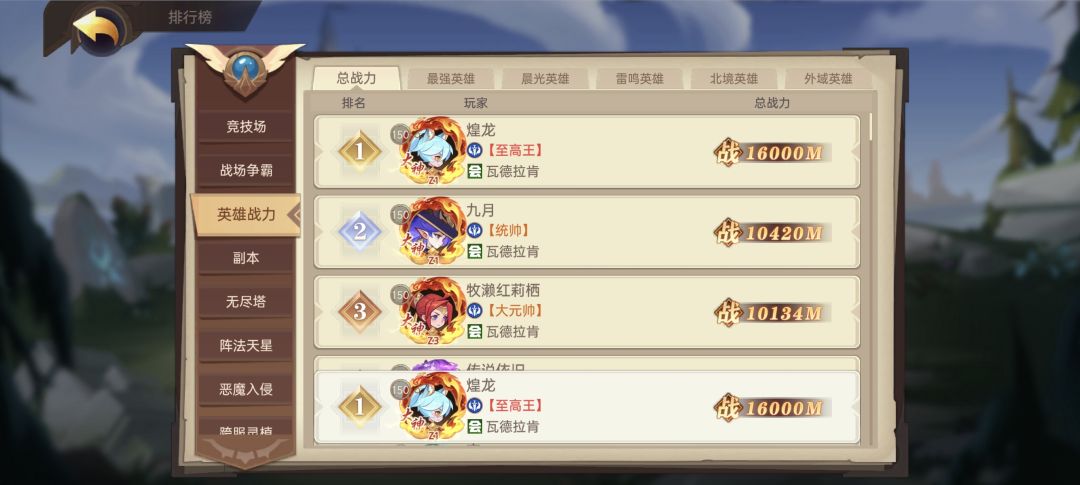 英雄总战力也16000m了 1