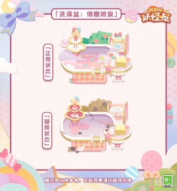 顺滑滋润的牛奶喷泉落下，溅起彩色泡泡锁住草莓蛋糕的清香，给身心献上一份甜蜜的礼物~ 躺进温暖舒适的洗澡盆里，仿佛陷进了绵糖般轻柔的梦中₍っ˃ᵕ˂ ₎๐
上新装饰：「洗澡盆：绵糖喷泉」
上新时间：2月8日-2月22日
获取途径：家主可通过「花语结缘」活动获得