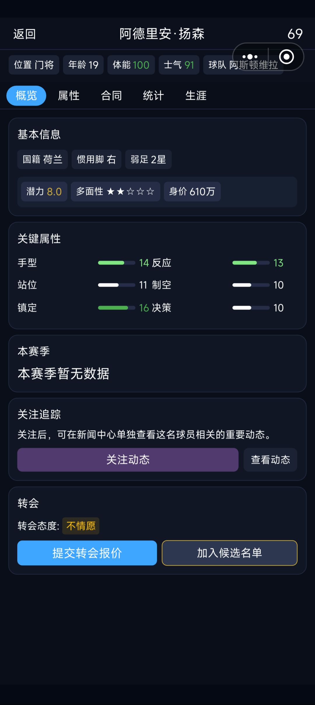 球员的潜力评价,大厅里和资料页里不一样? 2