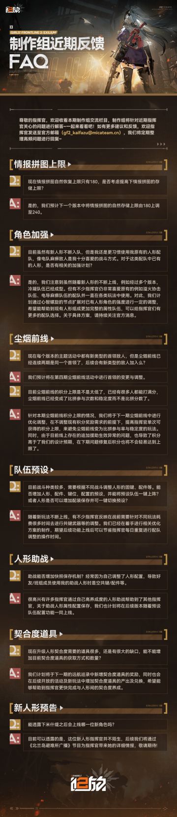 制作组近期反馈FAQ