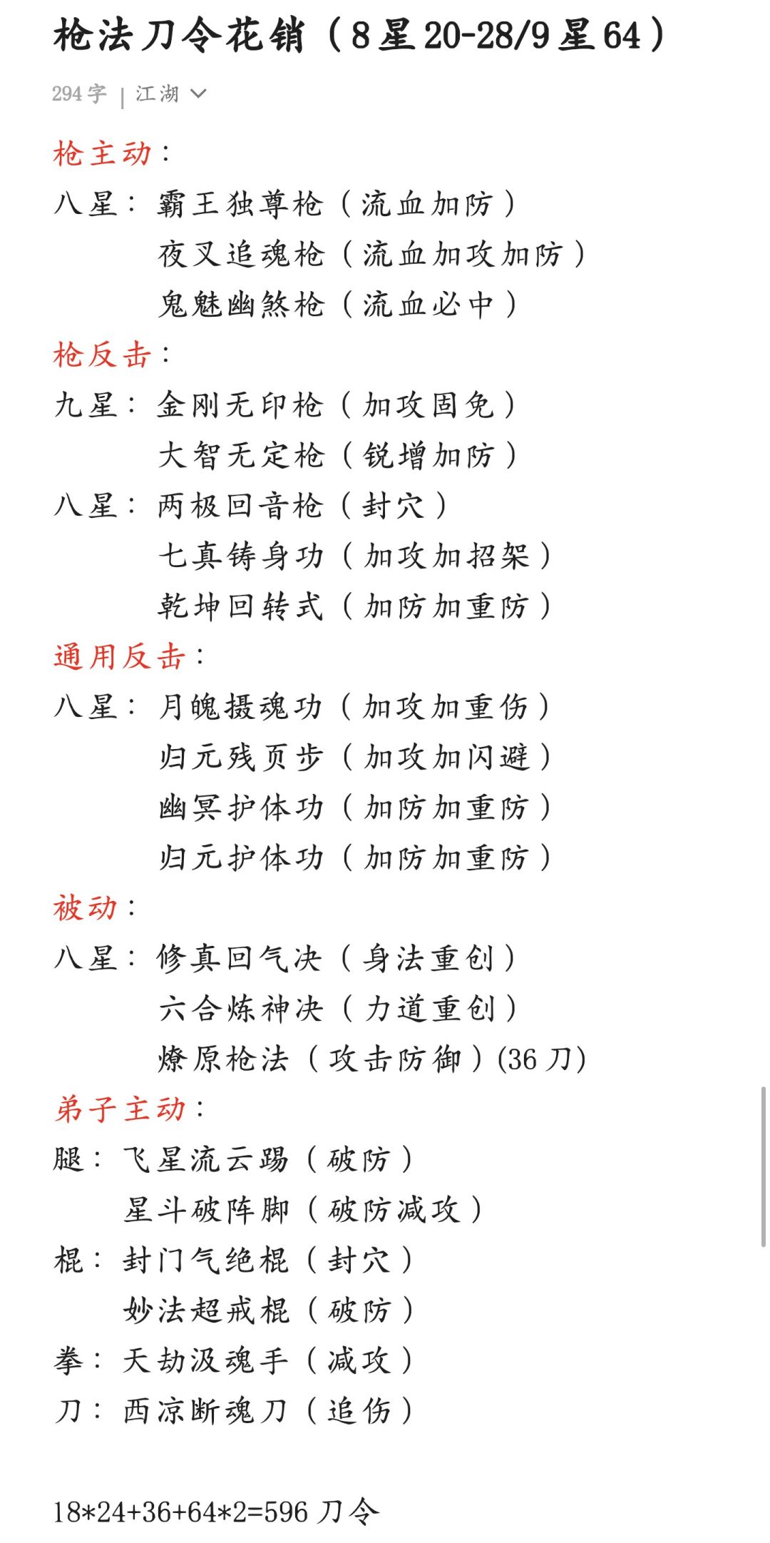 枪法刀令花销一览图截图