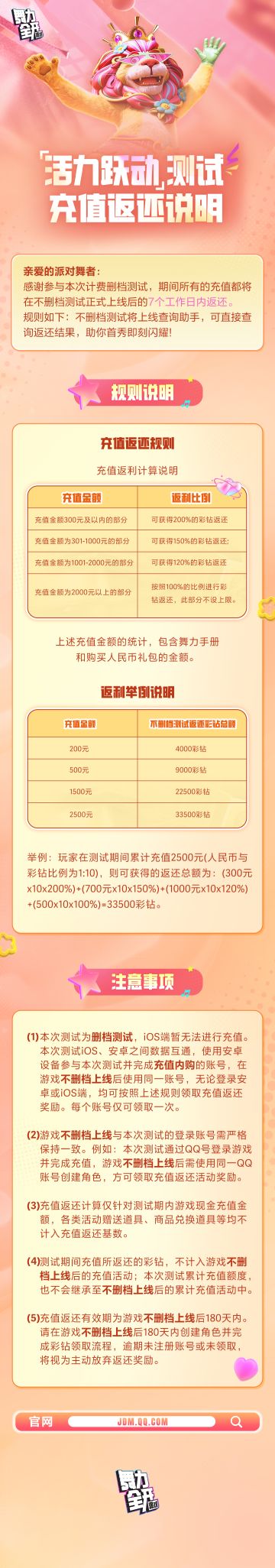 舞力全开：派对 活力跃动测试充值返还说明