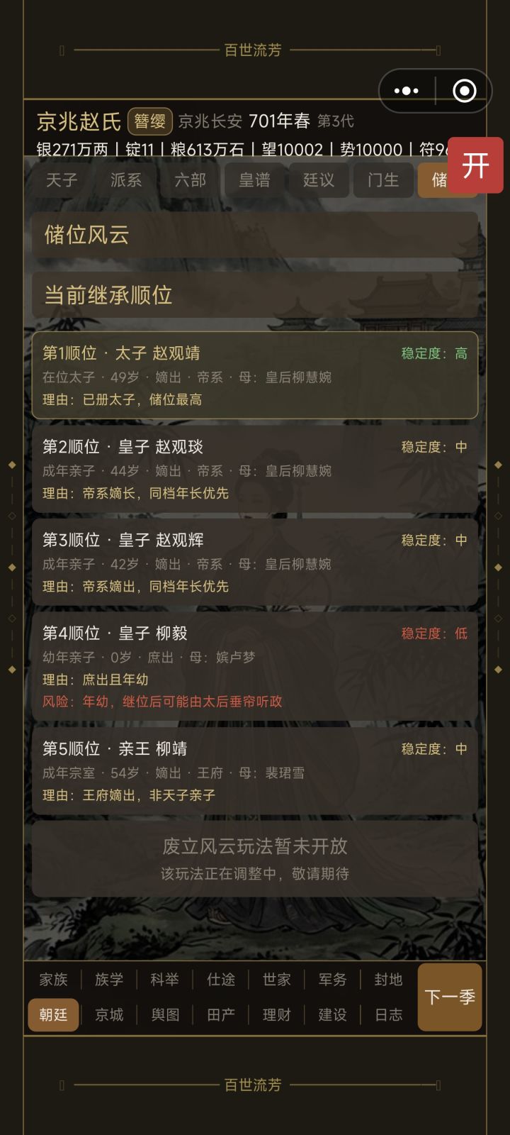 比较有意思的地方:族人可以当太子截图