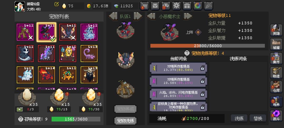兄弟们指点一下宠物。玩的火法, 2