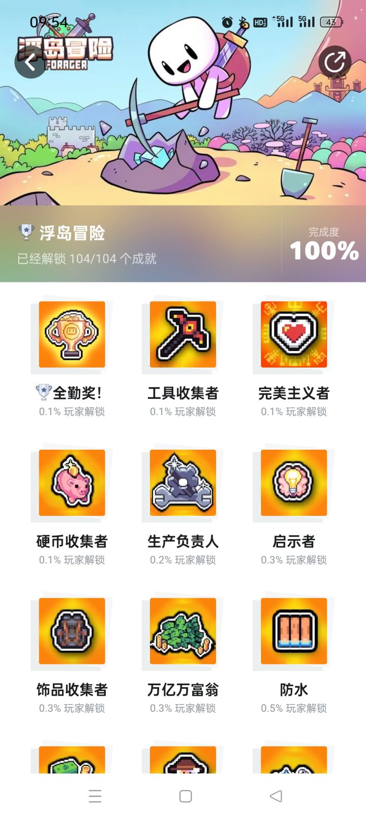 全成就纪念,我感觉最难的成就是铺满水方格截图