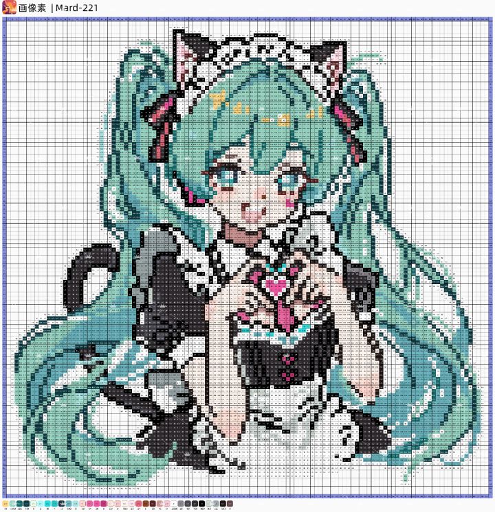 参加初音未来缤纷舞台1.5周年拼豆大赛!本次带来原创猫耳女仆初音未来像素拼豆图纸✨
标志性的青绿色双马尾灵动飘逸,可爱的黑白猫耳女仆发箍氛围感满满,女仆制服、爱心配饰还有俏皮的小黑猫尾巴,满满的萌系细节。整张像素图纸对发丝做了多层渐变处理,服饰花纹、面部腮红都精细刻画,同时准备了原版与镜像两个版本,拼豆制作的时候可以按需选用。借着1.5周年的契机,用拼豆的方式为初音送上一份独特的周年祝福,希望大家截图