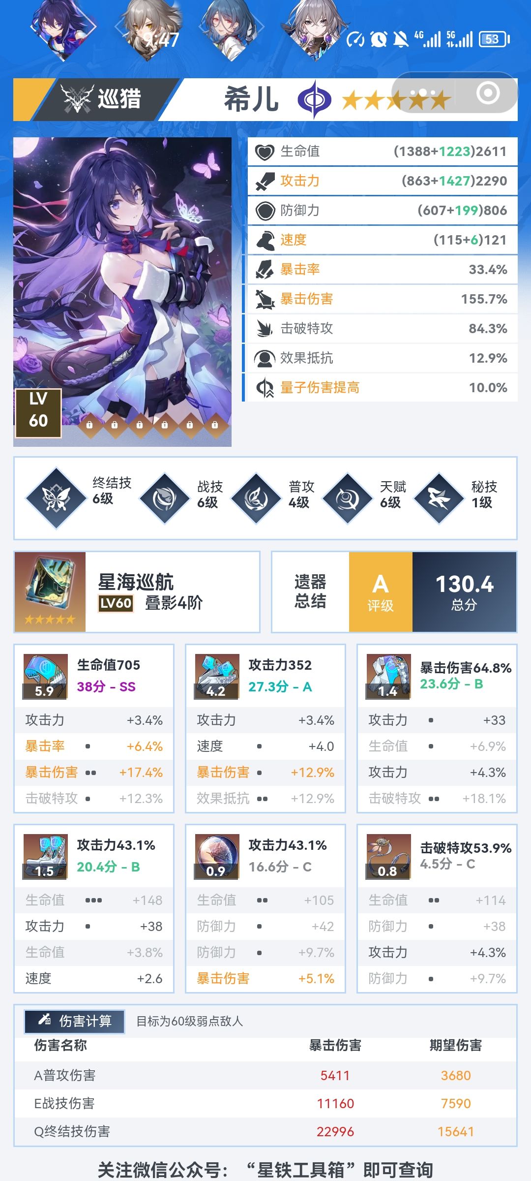 刷了这么久的遗器。。。 1