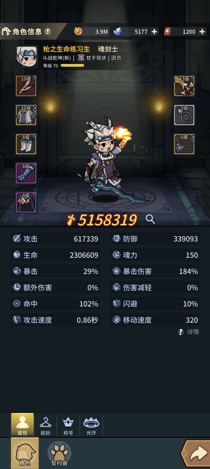 新区角色界面一直是这玩意，魂剑士放瞬间技能还没啥感觉出问题，放那些无色技能有色技能的时候，前摇时间那么长，Boss都不掉血，就等最后一下才掉血，放技能的时候是不是宠物也不攻击了，感觉同一个boss放技能会被噶，不放技能就让宠物平A都可以轻松过去，有没有有同感的截图