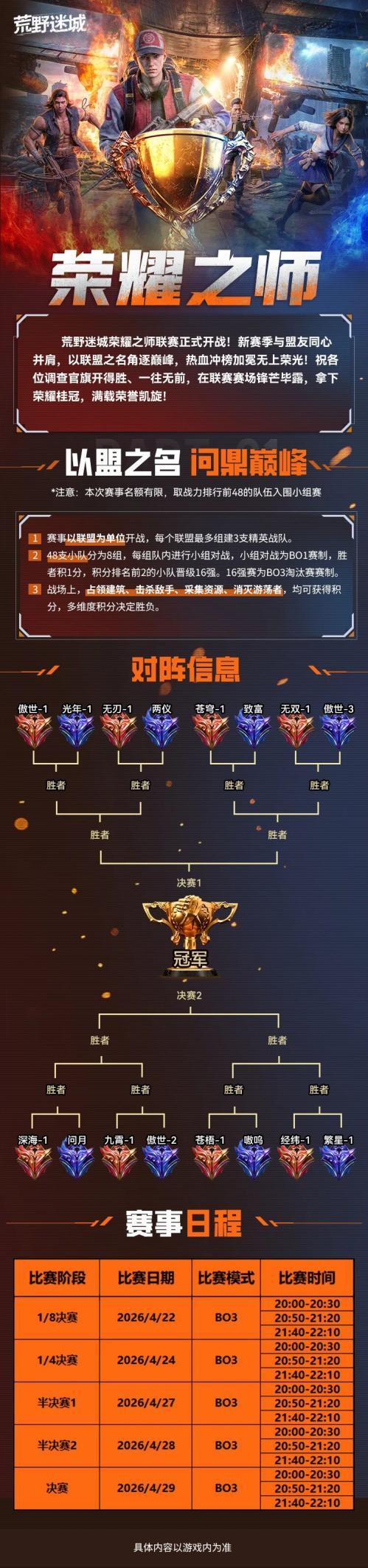 荣耀之师丨16进8对阵图截图