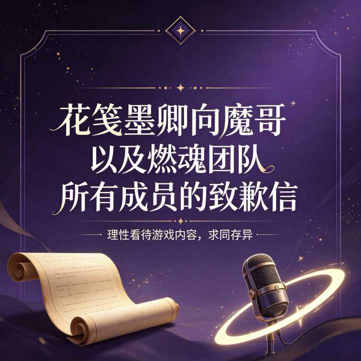 花笺墨卿向魔哥以及燃魂团队所有成员的致歉信截图
