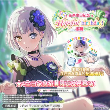 生日招募预告·「乐奈生日纪念Hopeful birthday！招募」