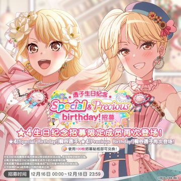 生日招募预告「透子生日纪念 Special&Precious birthday！招募」