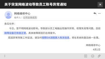 「关于突发网络波动导致员工账号异常通知」