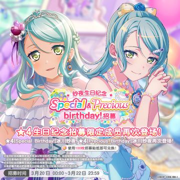 生日招募预告「纱夜生日纪念 Special&Precious birthday！招募」