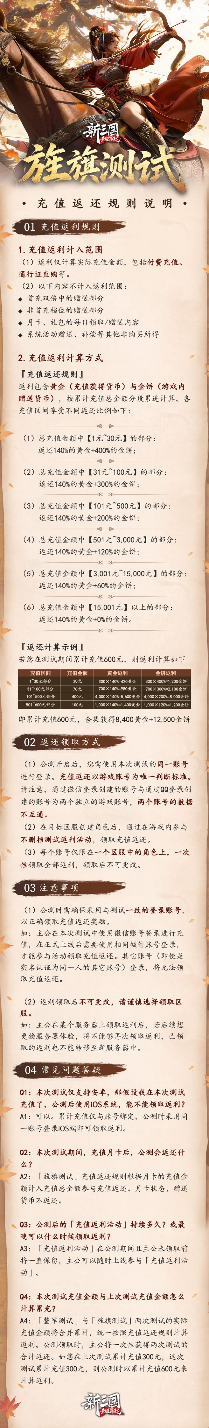 「旌旗测试」充值返利规则说明截图