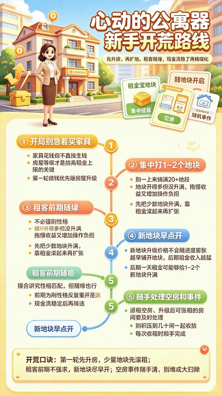 心动的公寓 新手开荒路线:先升房,再扩地截图