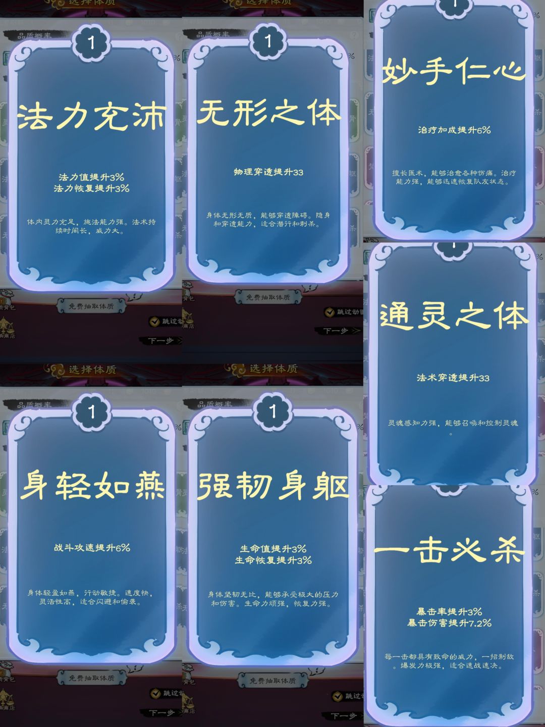 现版本全体质一览 2
